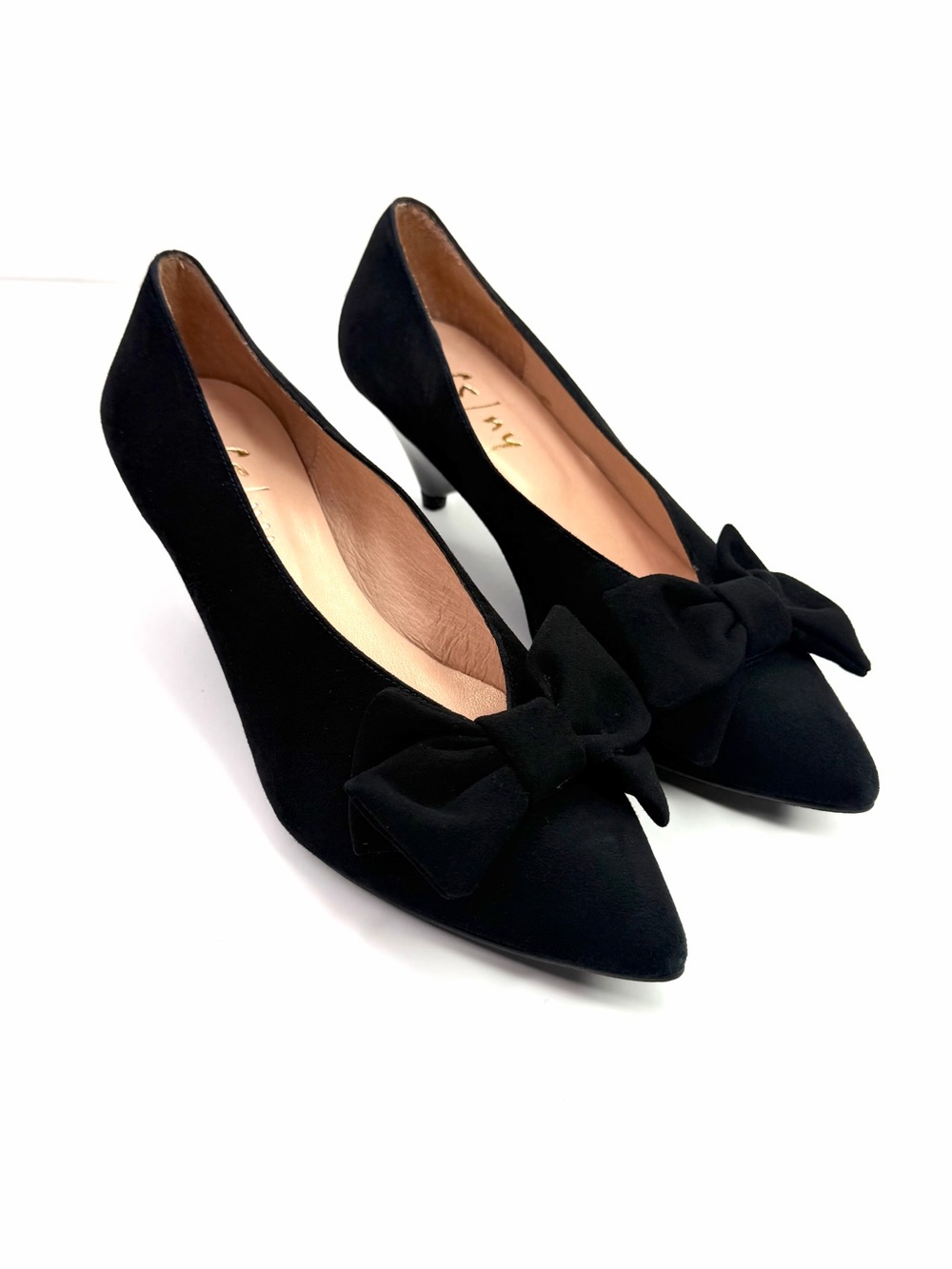 French Sole Black SF NY Suede Bow Pointed-Toe Pumps